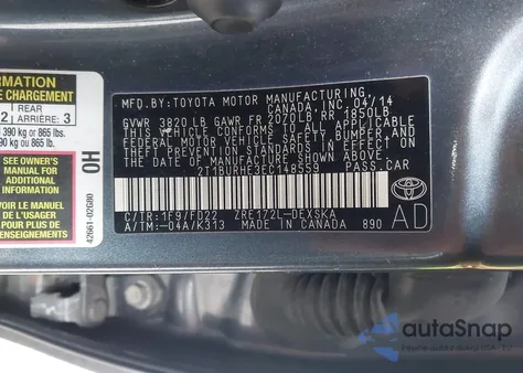 2014 Toyota Corolla S Plus z USA, uszkodzony, nr VIN 2T1BURHE3EC148559